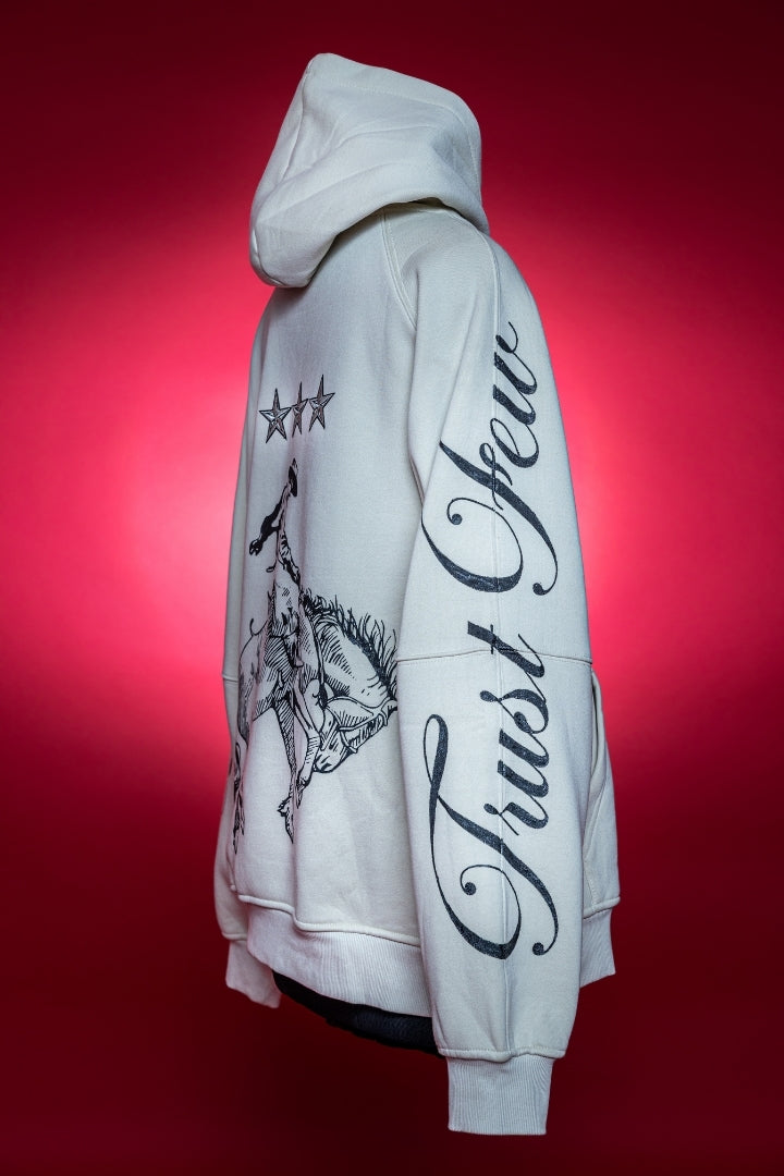 ‘THE LAST RIDE’ CREAM VALKYRE HAND PAINTED HOODIE