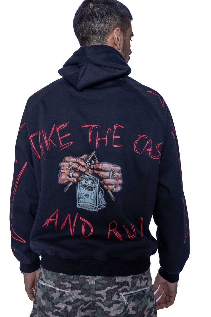 ‘TAKE THE CASH AND RUN’ VALKYRE HAND PAINTED HOODIE