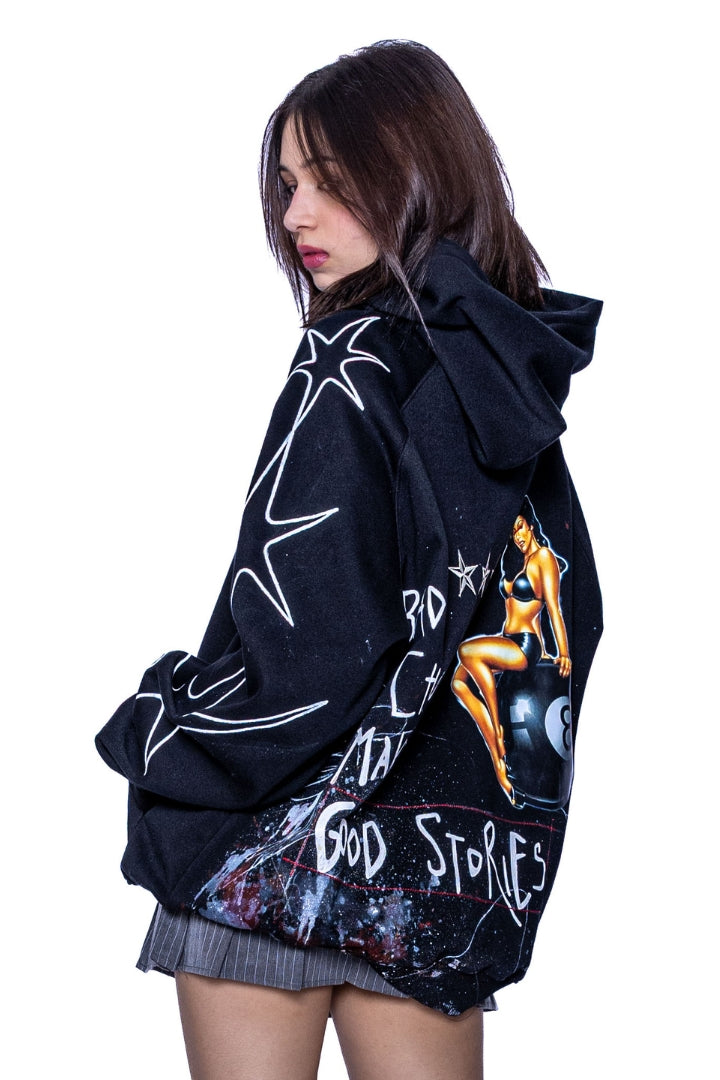 ‘BAD CHOICES MAKE GOOD STORIES’ VALKYRE HAND PAINTED HOODIE