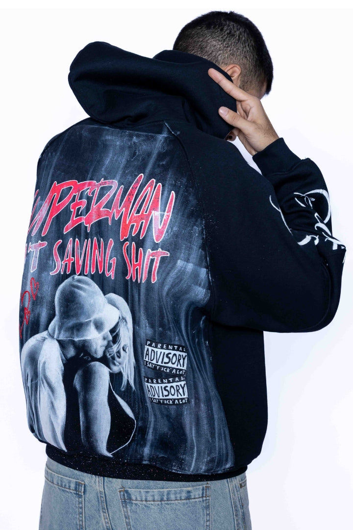 ‘SUPERMAN AIN'T SAVING NONE’ VALKYRE HAND PAINTED HOODIE