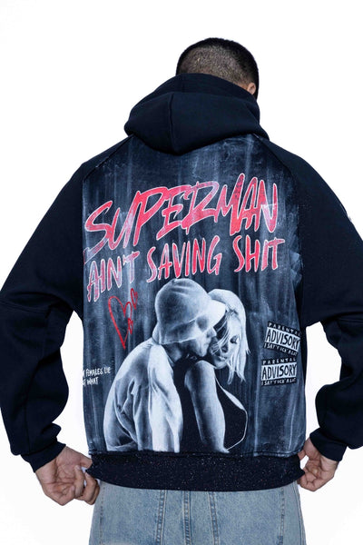 ‘SUPERMAN AIN'T SAVING NONE’ VALKYRE HAND PAINTED HOODIE