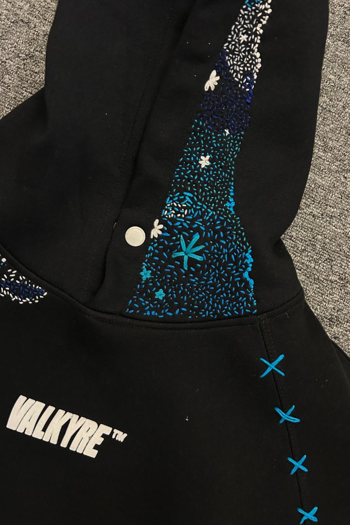 ‘BLUE WATERS’ HAND EMBROIDERED VALKYRE HOODIE