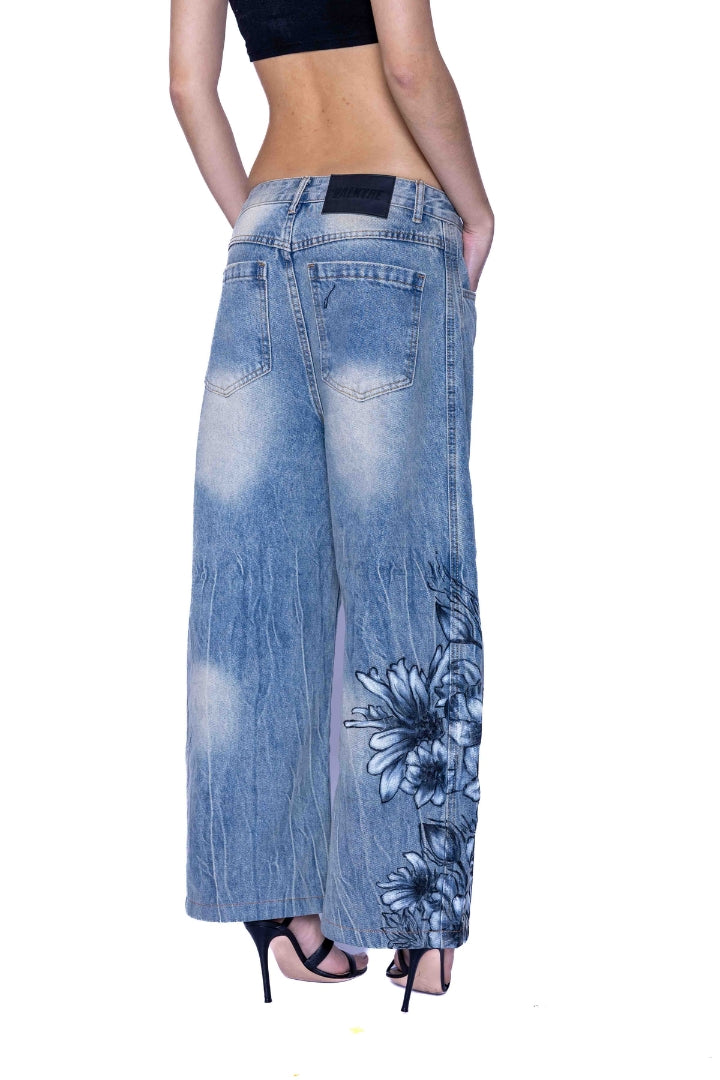 'FLORAL FADE' VALKYRE HAND PAINTED JEANS