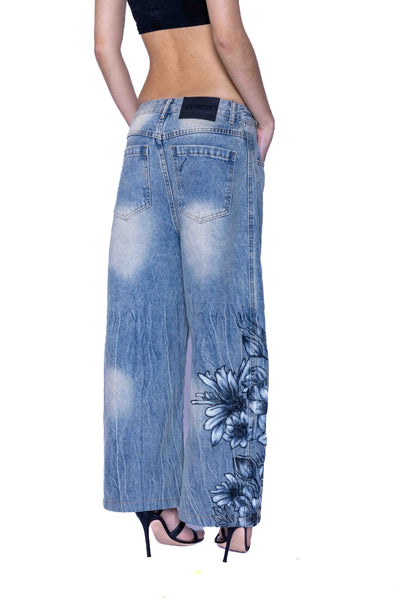 'FLORAL FADE' VALKYRE HAND PAINTED JEANS