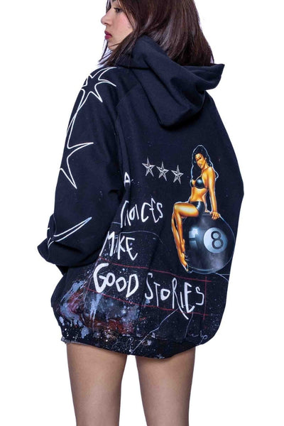 ‘BAD CHOICES MAKE GOOD STORIES’ VALKYRE HAND PAINTED HOODIE