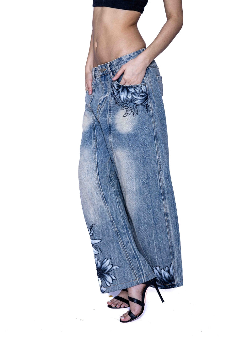 'FLORAL FADE' VALKYRE HAND PAINTED JEANS