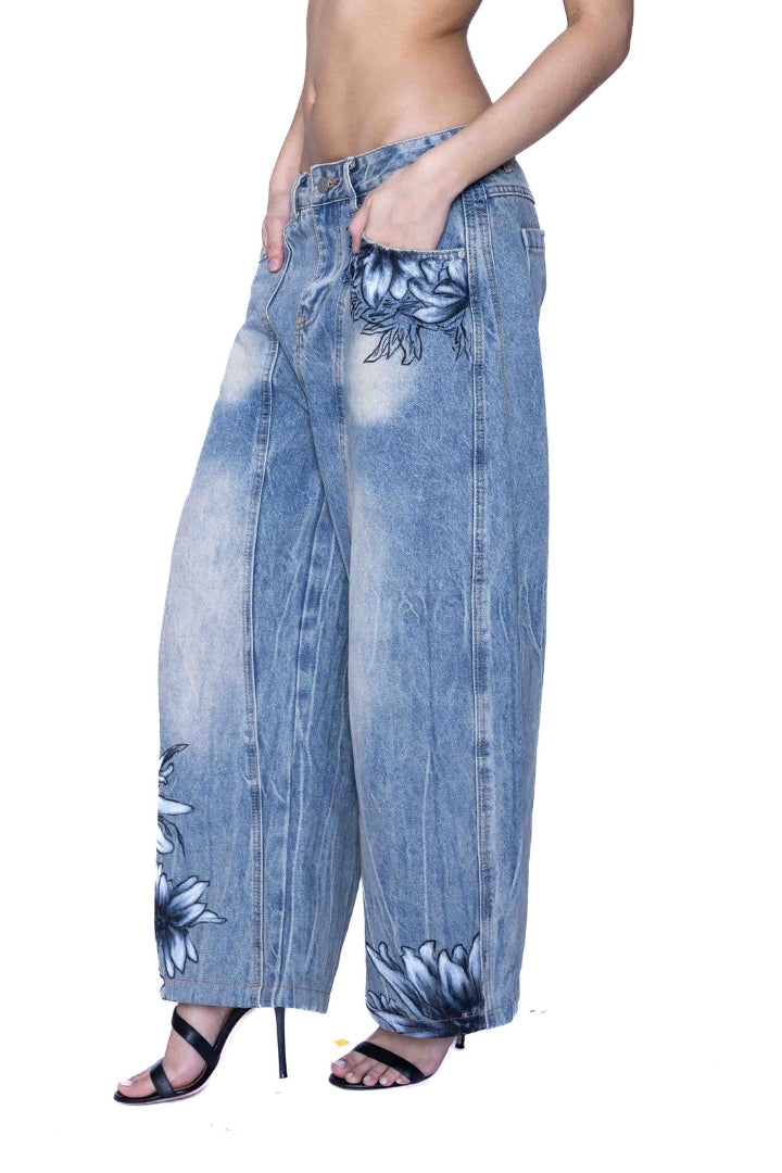 'FLORAL FADE' VALKYRE HAND PAINTED JEANS