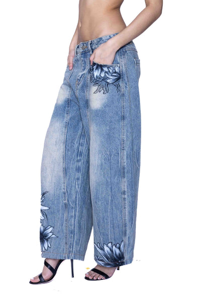 'FLORAL FADE' VALKYRE HAND PAINTED JEANS