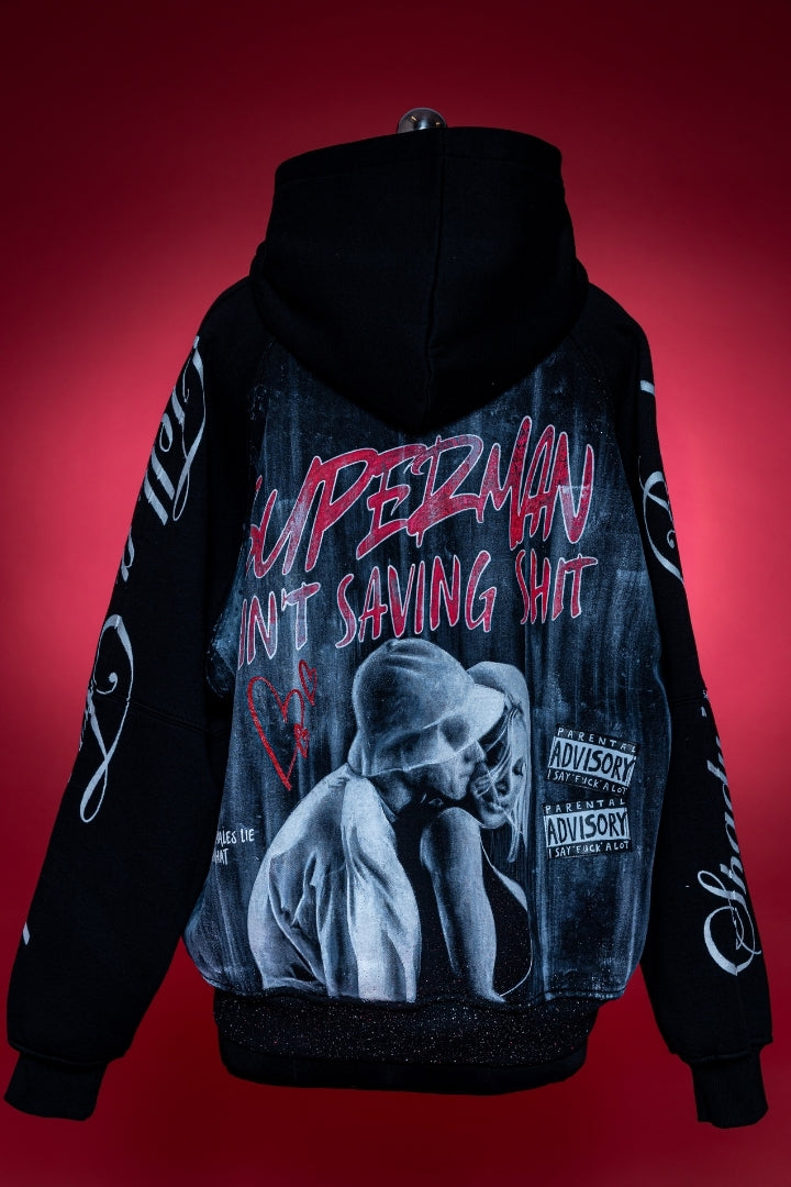 ‘SUPERMAN AIN'T SAVING NONE’ VALKYRE HAND PAINTED HOODIE