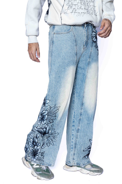 'FLORAL FADE' VALKYRE HAND PAINTED JEANS