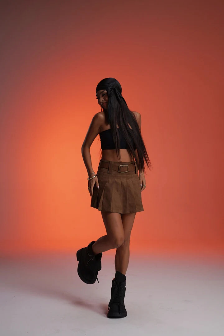 COWBOY BROWN PLEATED VALKYRE SKIRT