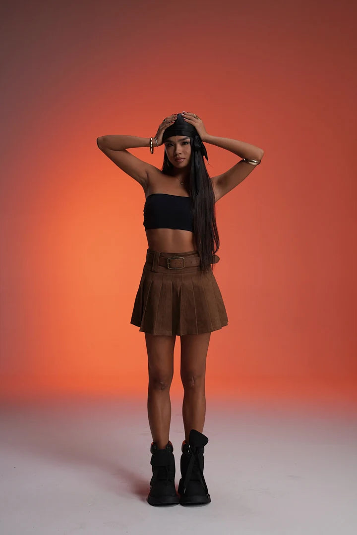 COWBOY BROWN PLEATED VALKYRE SKIRT