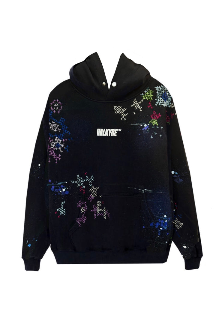 MOSIAC BURST HAND EMBROIDERED VALKYRE BLACK HOODIE