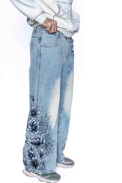 'FLORAL FADE' VALKYRE HAND PAINTED JEANS