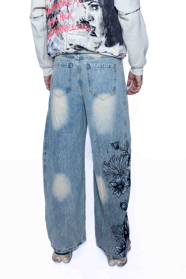 'FLORAL FADE' VALKYRE HAND PAINTED JEANS