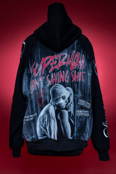 ‘SUPERMAN AIN'T SAVING NONE’ VALKYRE HAND PAINTED HOODIE