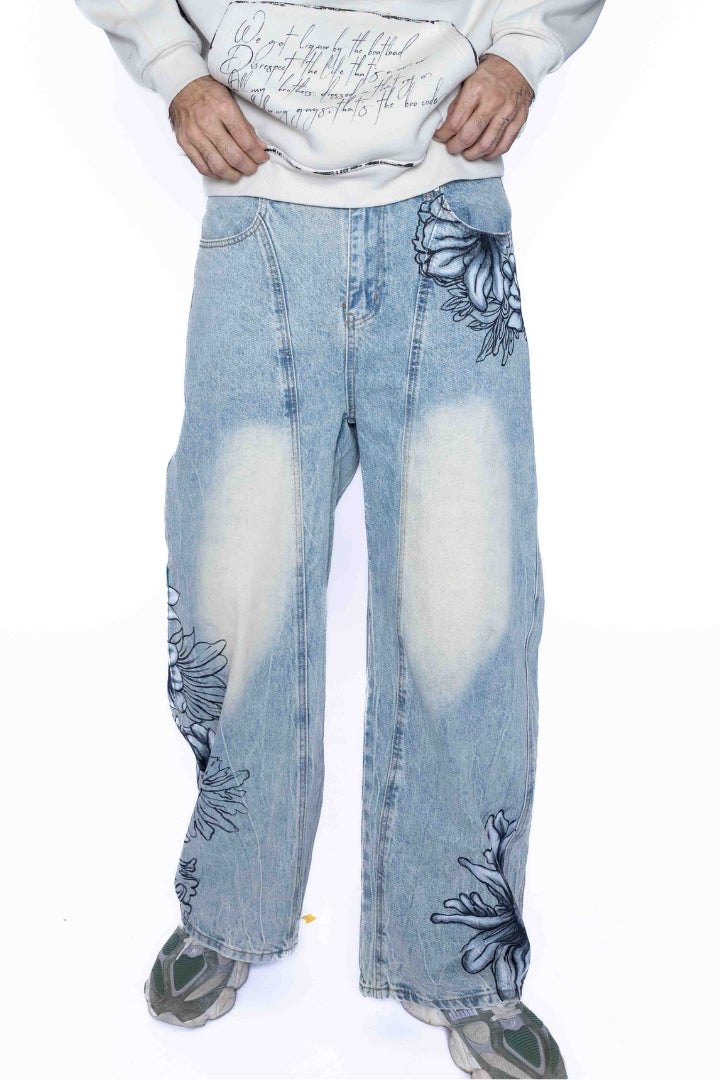 'FLORAL FADE' VALKYRE HAND PAINTED JEANS