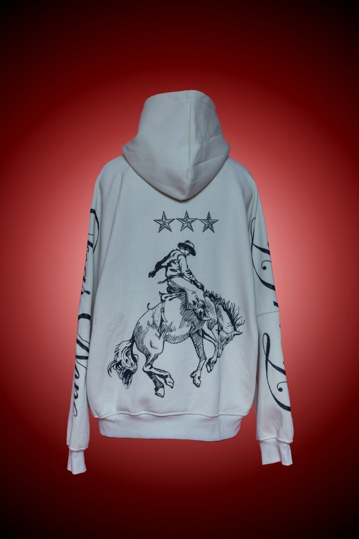 ‘THE LAST RIDE’ CREAM VALKYRE HAND PAINTED HOODIE