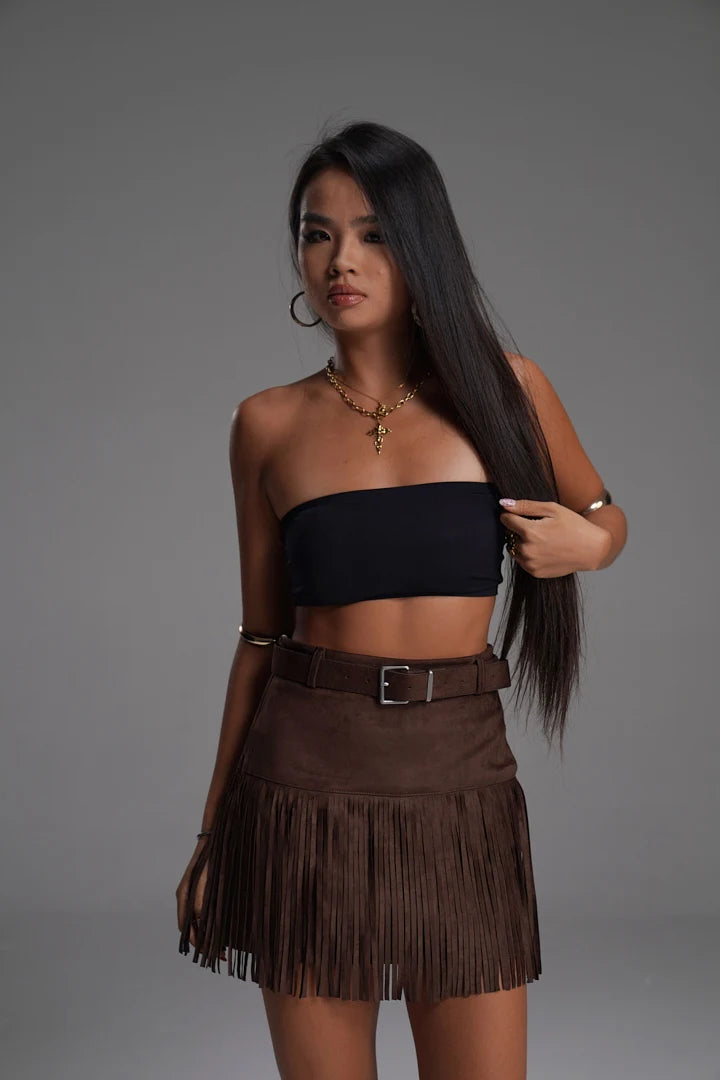 BROWN FRINGE VALKYRE SKIRT
