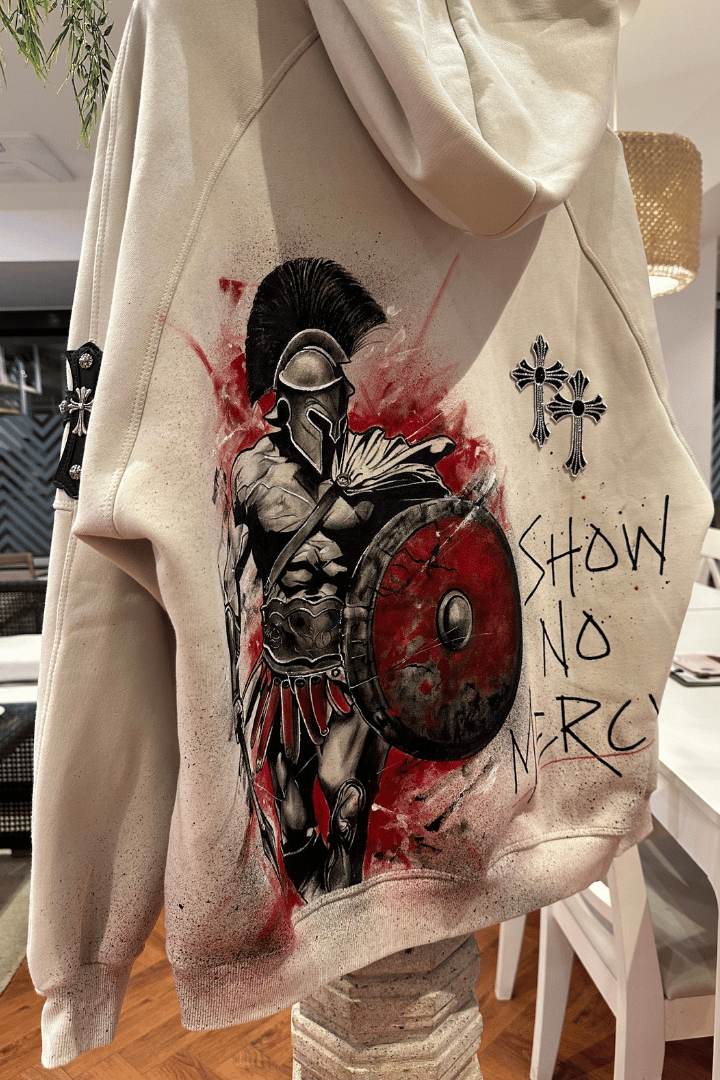 ‘SHOW NO MERCY’ SPARTAN VALKYRE HAND PAINTED HOODIE