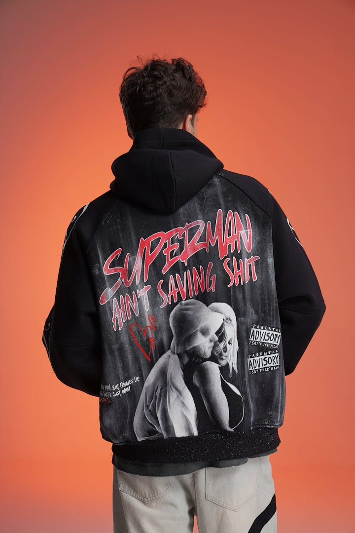 ‘SUPERMAN AIN'T SAVING NONE’ VALKYRE HAND PAINTED HOODIE