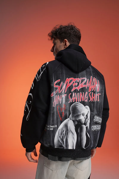 ‘SUPERMAN AIN'T SAVING NONE’ VALKYRE HAND PAINTED HOODIE