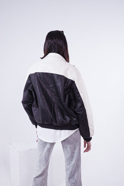 BLACK/WHITE UNIVERSITY ZIPPER JACKET