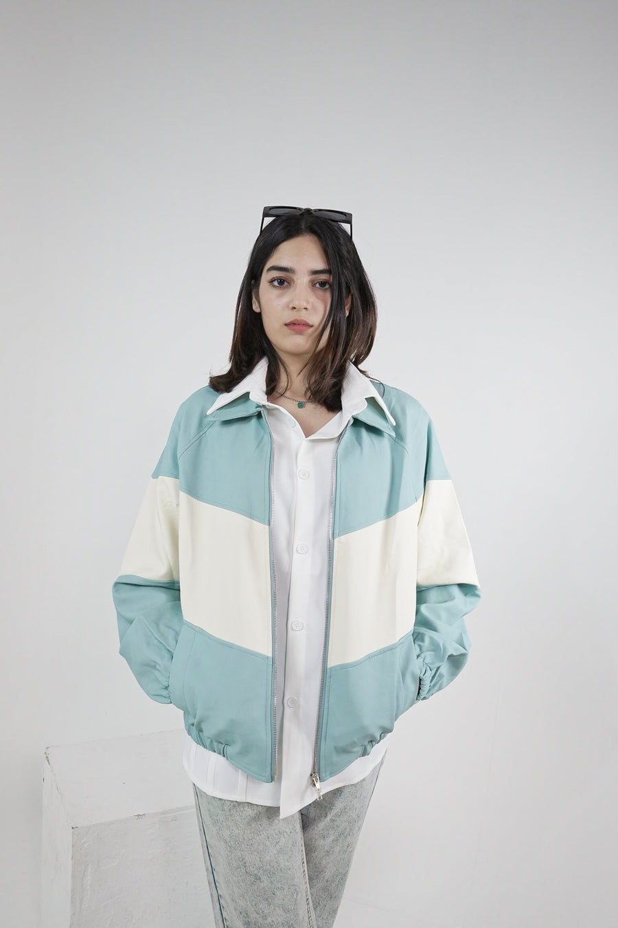 TURQUOISE COLOUR BLOCK VALKYRE TRACK JACKET