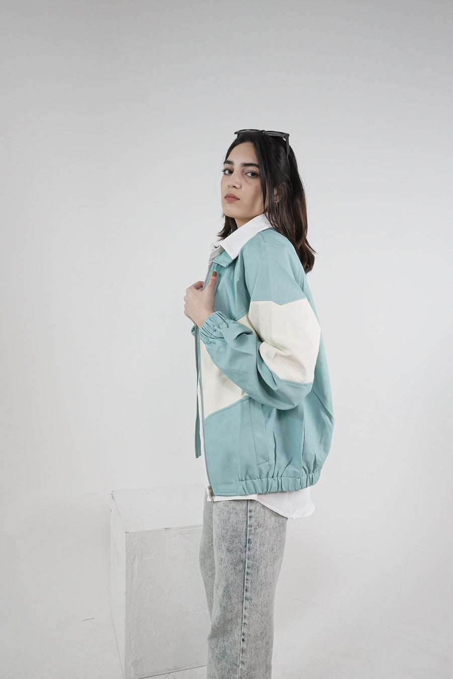 TURQUOISE COLOUR BLOCK VALKYRE TRACK JACKET