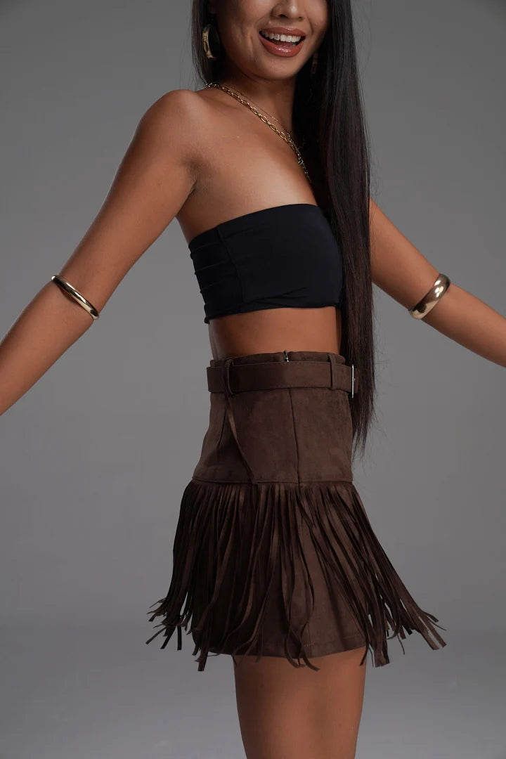 BROWN FRINGE VALKYRE SKIRT