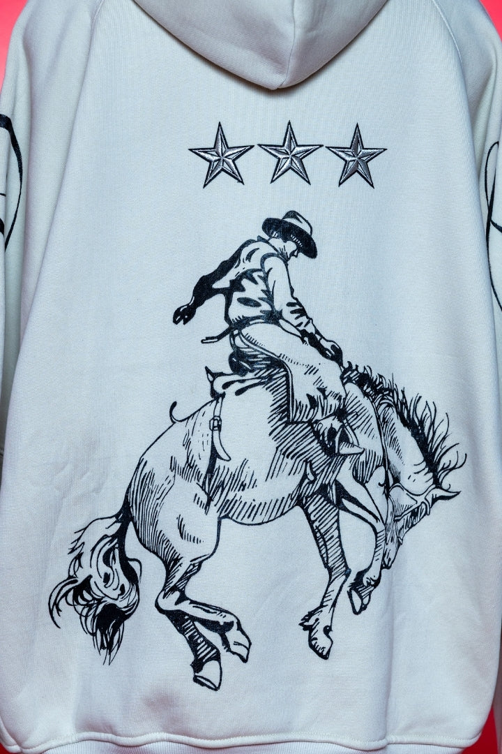 ‘THE LAST RIDE’ CREAM VALKYRE HAND PAINTED HOODIE