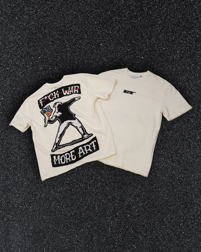 BANKSY 'F*CK WAR, MORE ART' OFF WHITE VALKYRE TSHIRT