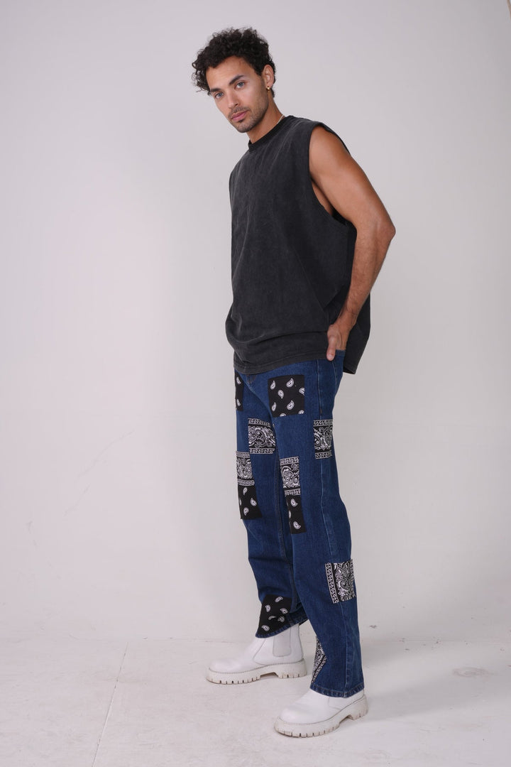 Bandana Patchwork Art Denim Jeans good