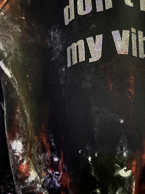 'BITCH DON'T KILL MY VIBE' RHINESTONE VALKYRE BLACK HOODIE