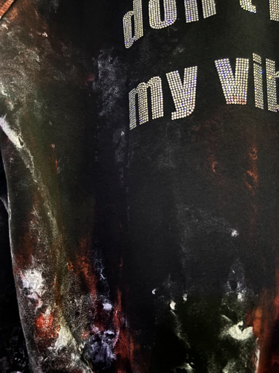 'BITCH DON'T KILL MY VIBE' RHINESTONE VALKYRE BLACK HOODIE