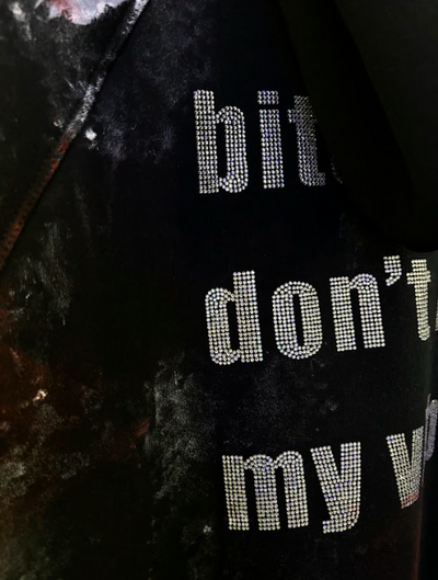 'BITCH DON'T KILL MY VIBE' RHINESTONE VALKYRE BLACK HOODIE