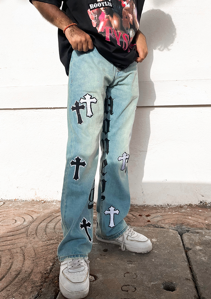 CASH ONLY - EMBROIDERY CROSS VALKYRE JEANS
