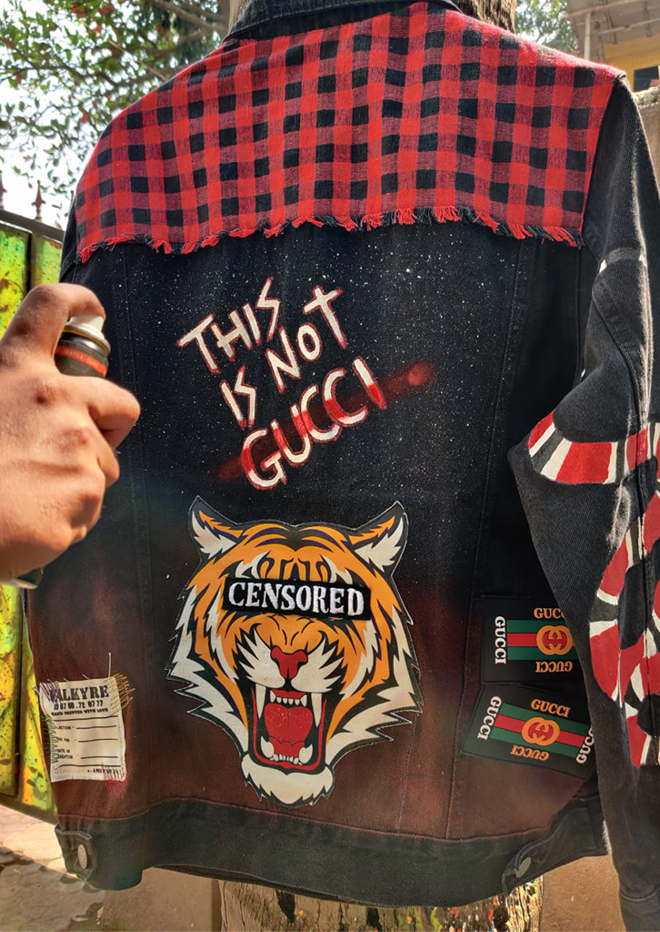 Gucci jean jacket snake sales