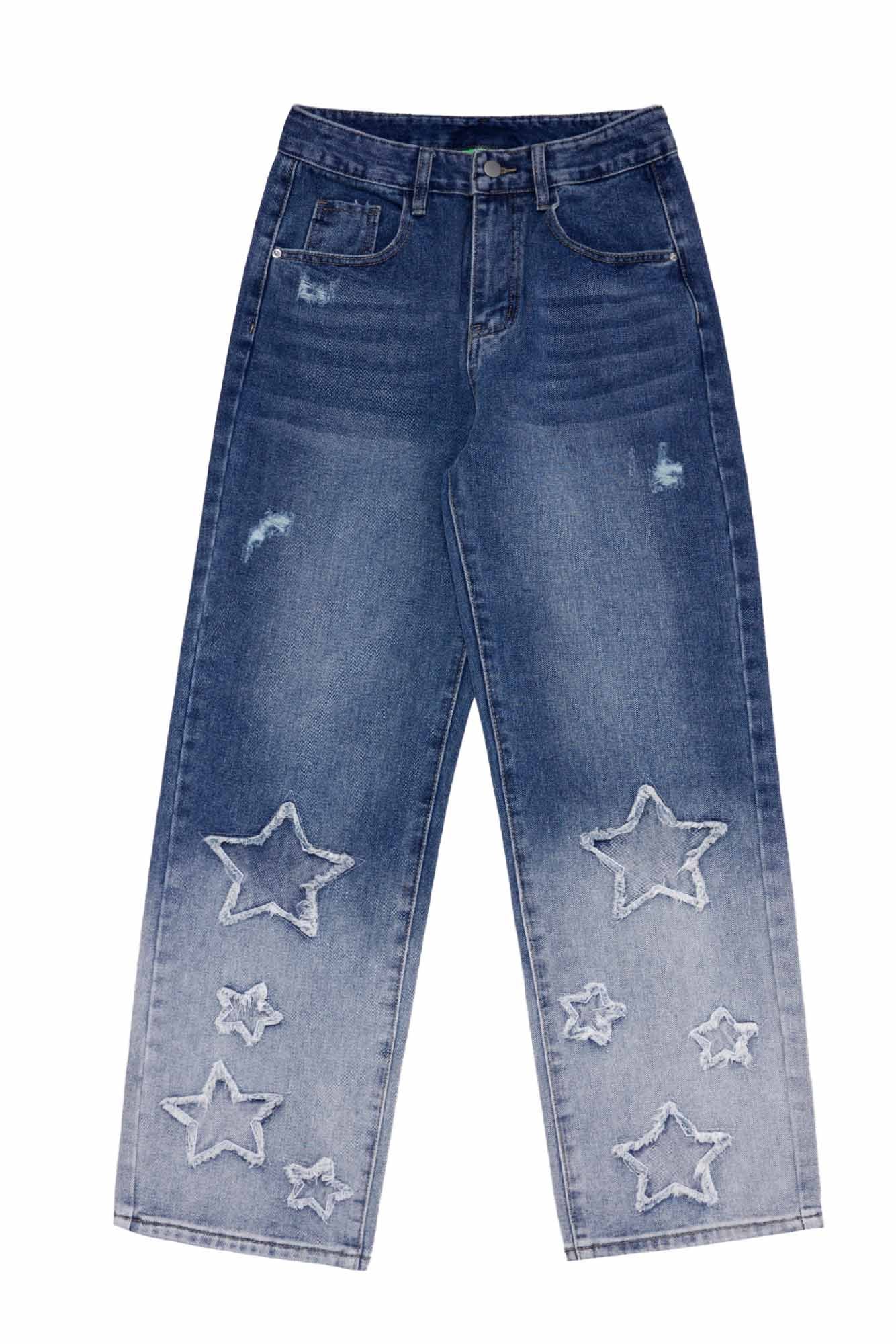 STAR EMBOSSED FADED VALKYRE JEANS